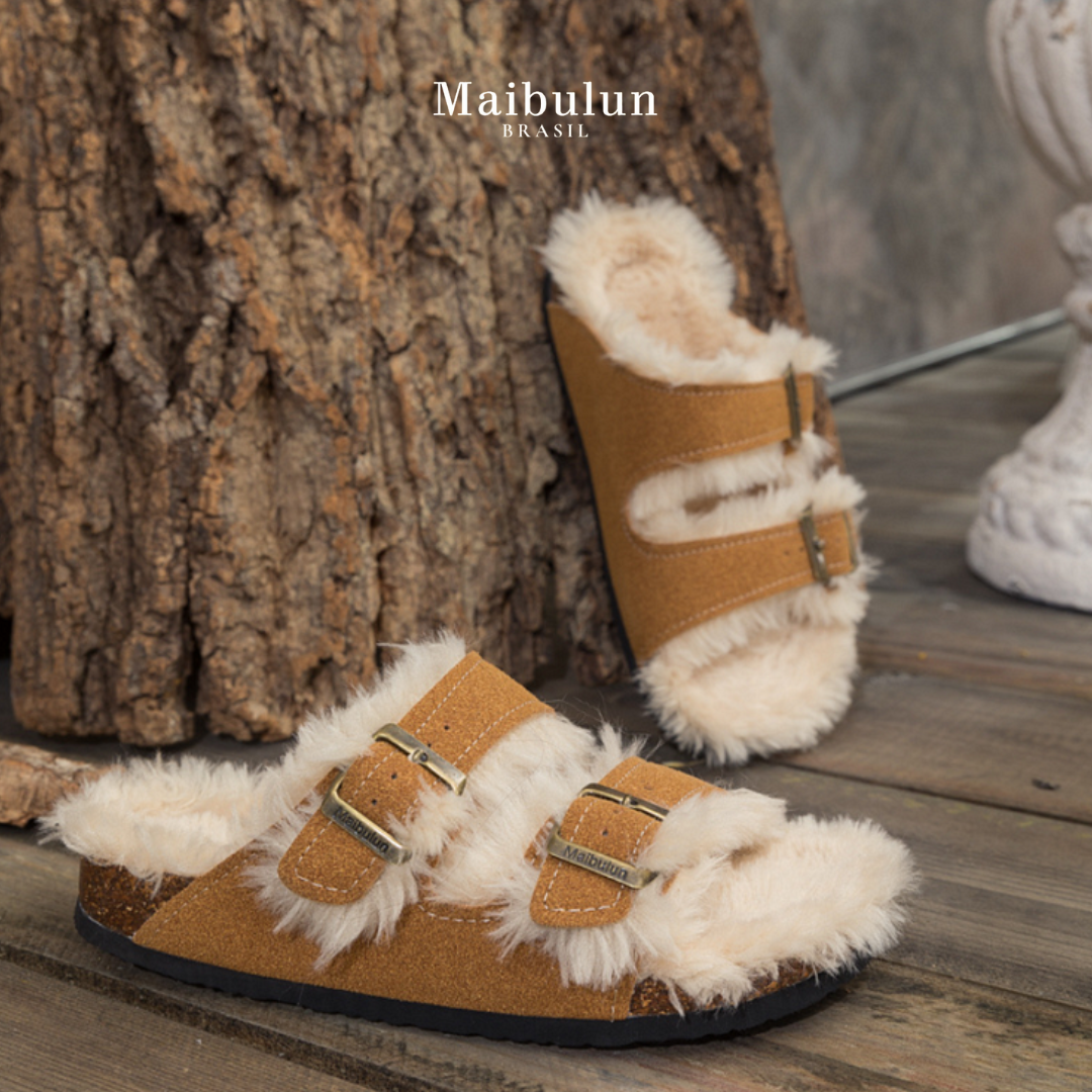 Sandália Birken Fleece - Caramelo