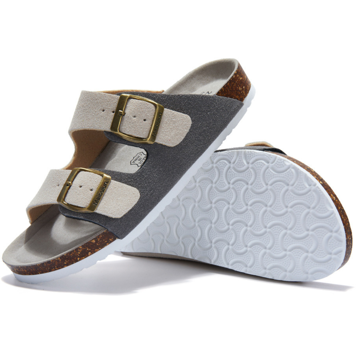 Sandália Birken Maibulun Camurça - Creme e Cinza