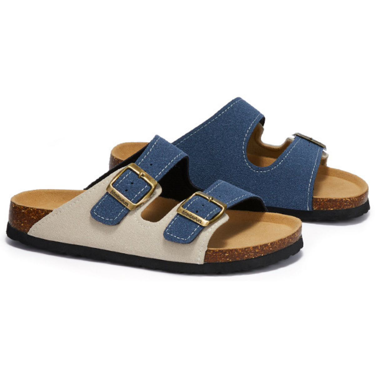 Sandália Birken Maibulun Camurça - Creme e Azul