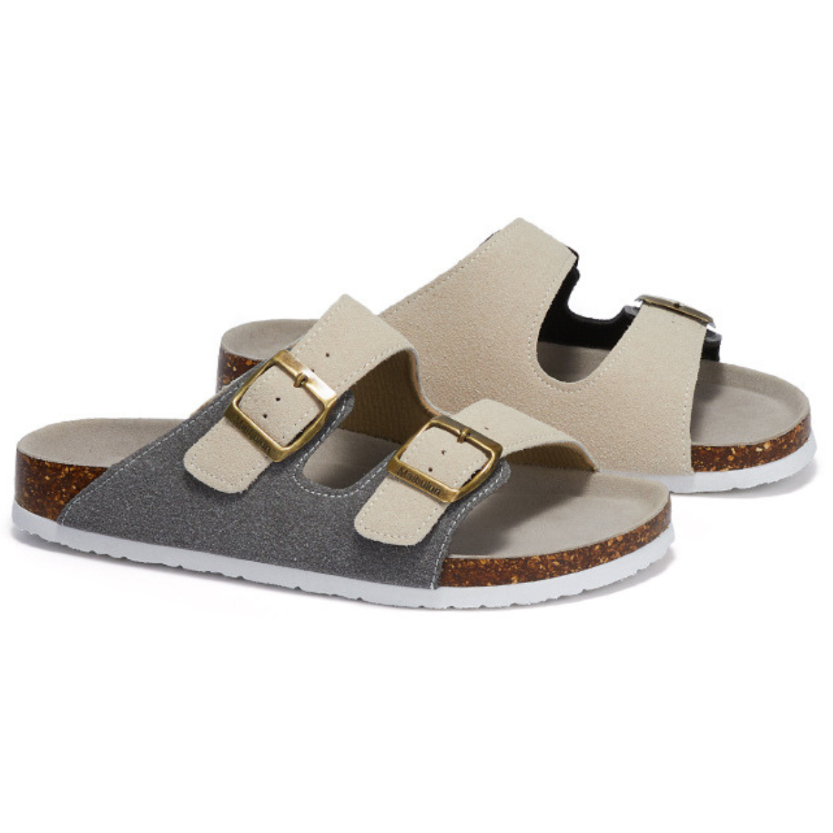 Sandália Birken Maibulun Camurça - Creme e Cinza
