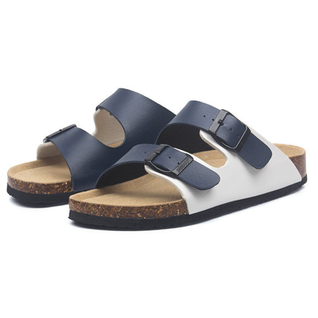 Sandália Birken Maibulun Couro - Branco e Azul